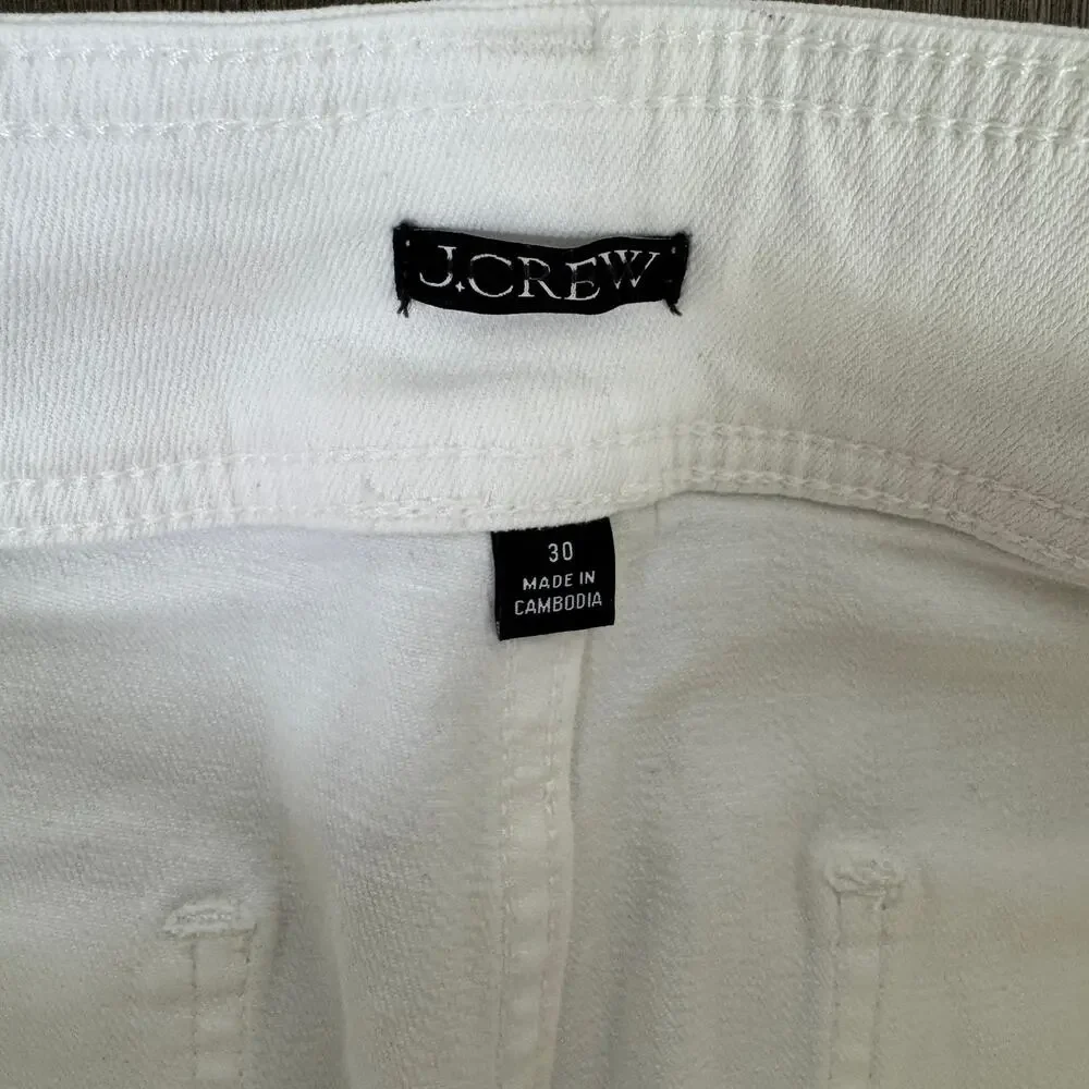 J.Crew Slim Wide-Leg Jeans WMNS 30 White Denim Stacked Buttons High Rise Stretch
